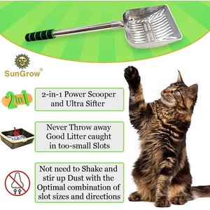 SunGrow Cat Long Handle Metal Scoop for Clumping Clay Litter & Dog Poop Picker Upper