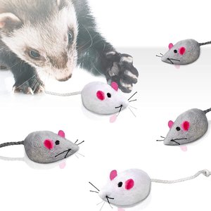 SunGrow Teething Chews Cat & Ferret Chase & Kicker Mouse Plush Toy, 5 count