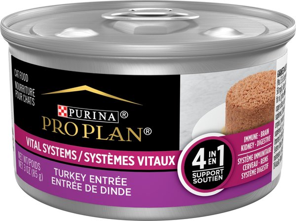 Purina Pro Plan Vital Systems 4-in-1 Turkey Pate Wet Cat Food, 3-oz can, case of 24 slide 1 of 7