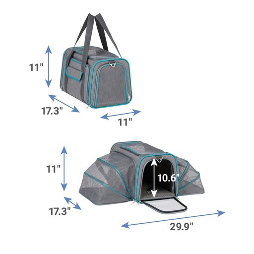 Frisco Soft Double Sided Expandable Airline Compliant Dog & Cat Carrier, Gray, Medium
