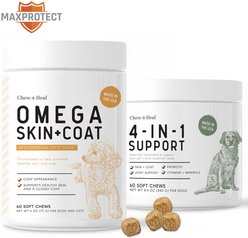Chew + Heal 4-IN-1 Support Chews Dog Vitamin Supplement & Chew + Heal Omega Skin + Coat Chews Dog Vitamin Supplement, 120 count