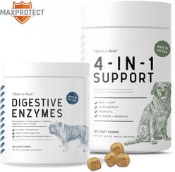 Chew + Heal 4-IN-1 Support Chews Dog Supplement & Chew + Heal Digestive Enzymes Chews Dog Supplement, 240 count