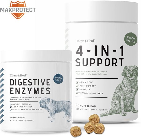 Chew + Heal 4-IN-1 Support Chews Dog Supplement & Chew + Heal Digestive Enzymes Chews Dog Supplement, 240 count slide 1 of 10