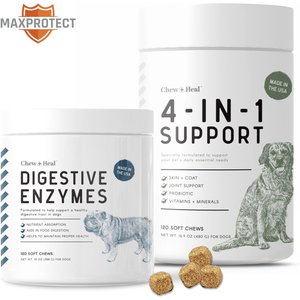 Chew + Heal 4-IN-1 Support Chews Dog Supplement & Chew + Heal Digestive Enzymes Chews Dog Supplement, 240 count