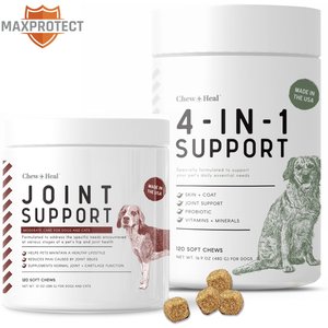 Chew + Heal 4-IN-1 Support Chews Dog Supplement & Chew + Heal Joint Support Chews Dog Supplement, 240 count