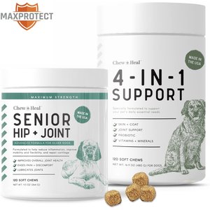 Chew + Heal 4-IN-1 Support Chews Dog Supplement & Chew + Heal Senior Hip + Joint Chews Dog Supplement, 240 count