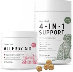 Chew + Heal 4-IN-1 Support Chews Dog Supplement & Chew + Heal Allergy Aid Chews Dog Supplement, 210 count