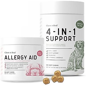 Chew + Heal 4-IN-1 Support Chews Dog Supplement & Chew + Heal Allergy Aid Chews Dog Supplement, 210 count