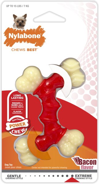 Nylabone Double Bone Power Chew Long-Lasting Dog Toy Bacon, X-Small slide 1 of 12