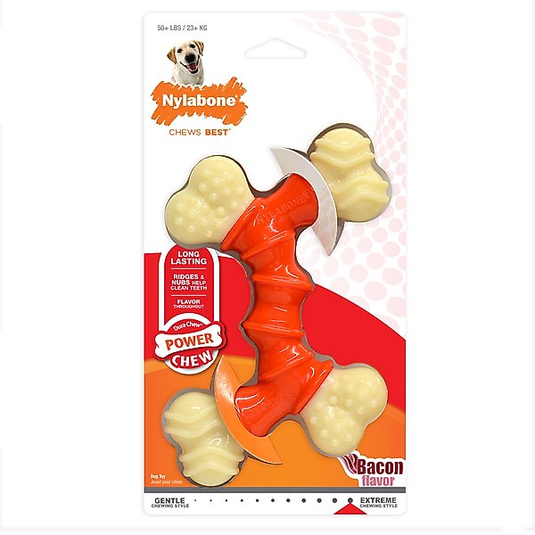 Nylabone Double Bone Power Chew Long-Lasting Dog Toy Bacon, X-Large  slide 1 of 12