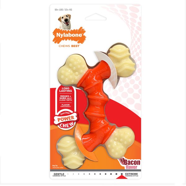 NYLABONE Double Bone Power Chew LongLasting Dog Toy Bacon, XLarge
