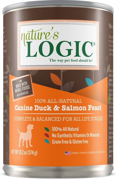 Nature's Logic Canine Duck & Salmon Feast All Life Stages Grain-Free Canned Dog Food, 13.2-oz, case of 12 slide 1 of 9