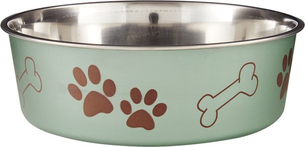 Loving Pets Bella Non-Skid Stainless Steel Dog & Cat Bowl, Metallic Artichoke, 7.75-cup slide 1 of 3