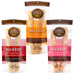 Variety Pack - Earth Animal No-Hide Cage-Free Chicken Large Natural Rawhide Alternative Dog Chews, Salmon & Beef Flavors