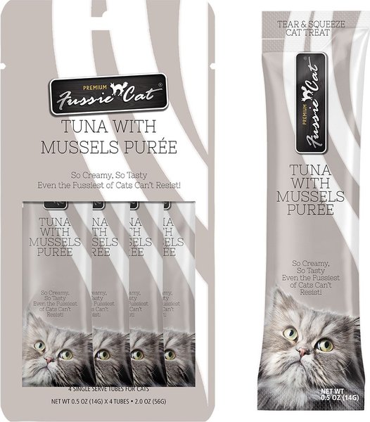 Fussie Cat Tuna Mussels Puree Lickable Cat Treats, 2-oz pouch slide 1 of 6