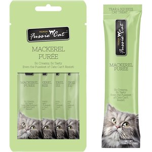 Fussie Cat Mackerel Puree Lickable Cat Treats, 2-oz pouch