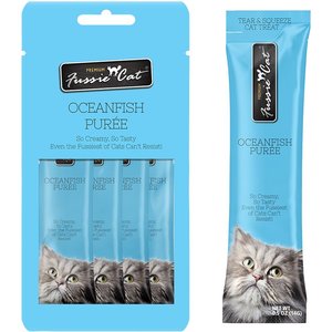 Fussie Cat Ocean Fish Puree Lickable Cat Treats, 2-oz pouch