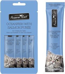 Fussie Cat Ocean Fish & Salmon Puree Lickable Cat Treats, 2-oz pouch