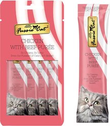 Fussie Cat Chicken & Beef Puree Lickable Cat Treats, 2-oz pouch