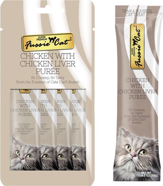Fussie Cat Chicken & Liver Puree Lickable Cat Treats, 2-oz pouch slide 1 of 6