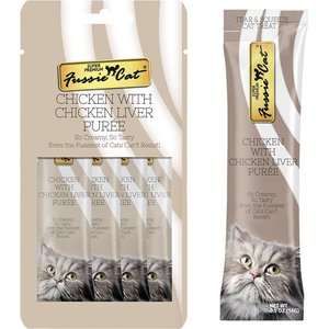 Fussie Cat Chicken & Liver Puree Lickable Cat Treats, 2-oz pouch