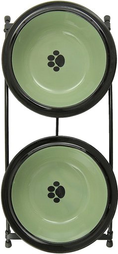 PetRageous Designs Buddy's Best Double Diner Elevated Dog & Cat Bowls, Sage, 2-cup