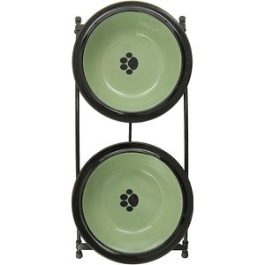 PetRageous Designs Buddy's Best Double Diner Elevated Dog & Cat Bowls, Sage, 2-cup