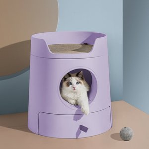 Mayitwill Castle 2-in-1 Front Entry Cat Litter Box with Scratch Basin, X-Large, Purple