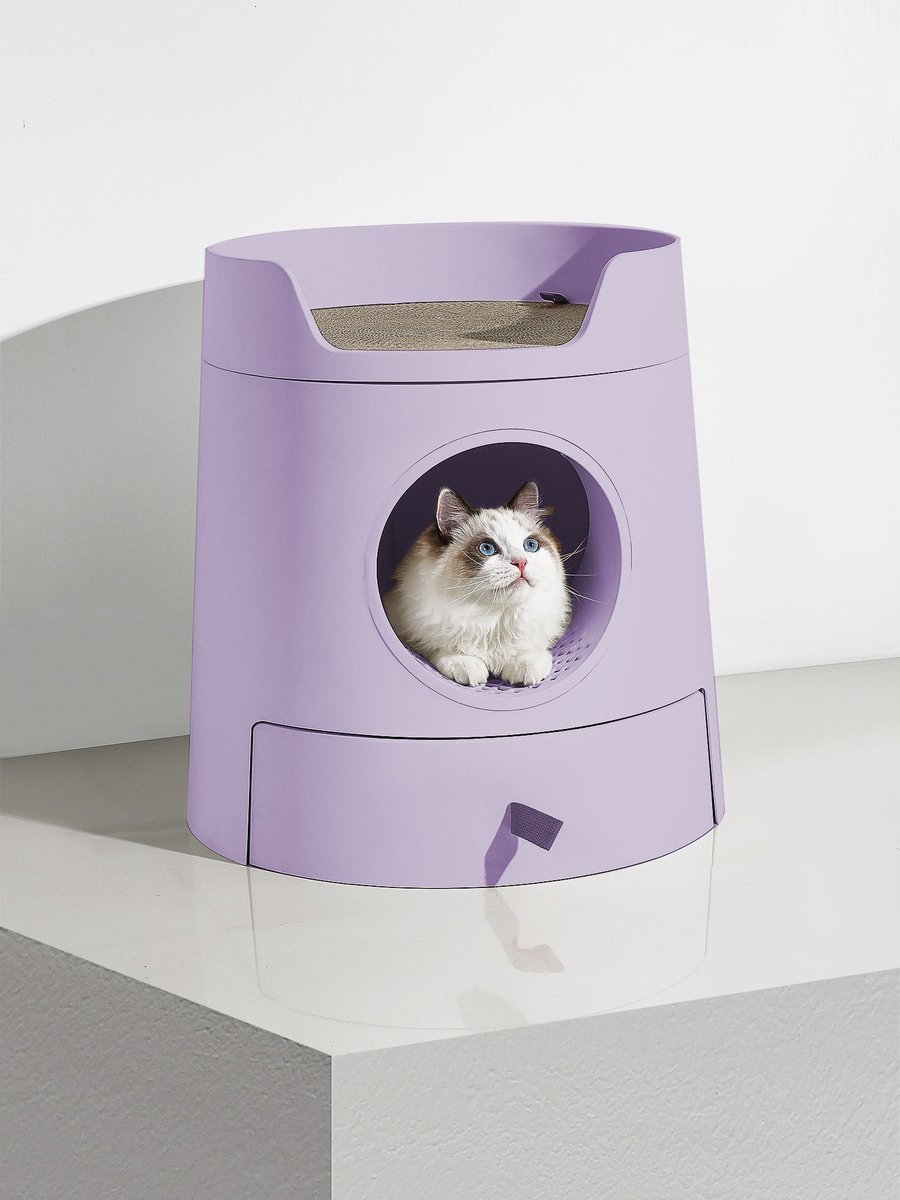 MAYITWILL Castle 2in1 Front Entry Cat Litter Box with Scratch Basin