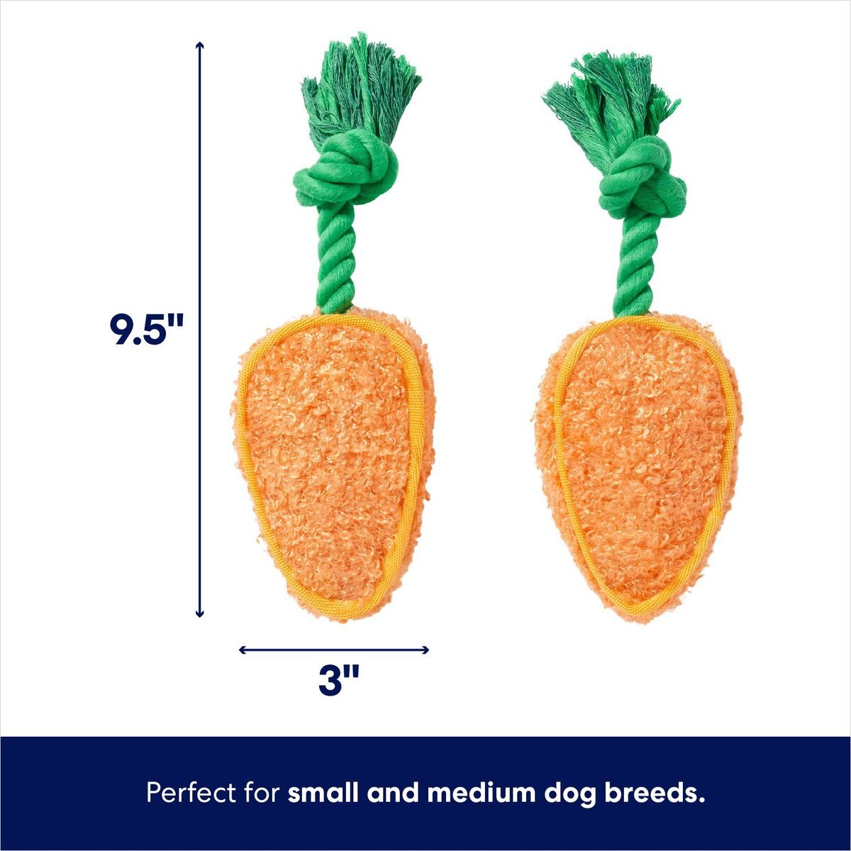 FRISCO Easter Carrot Plush with Rope Squeaky Dog Toy, Small/Medium, 2 ...