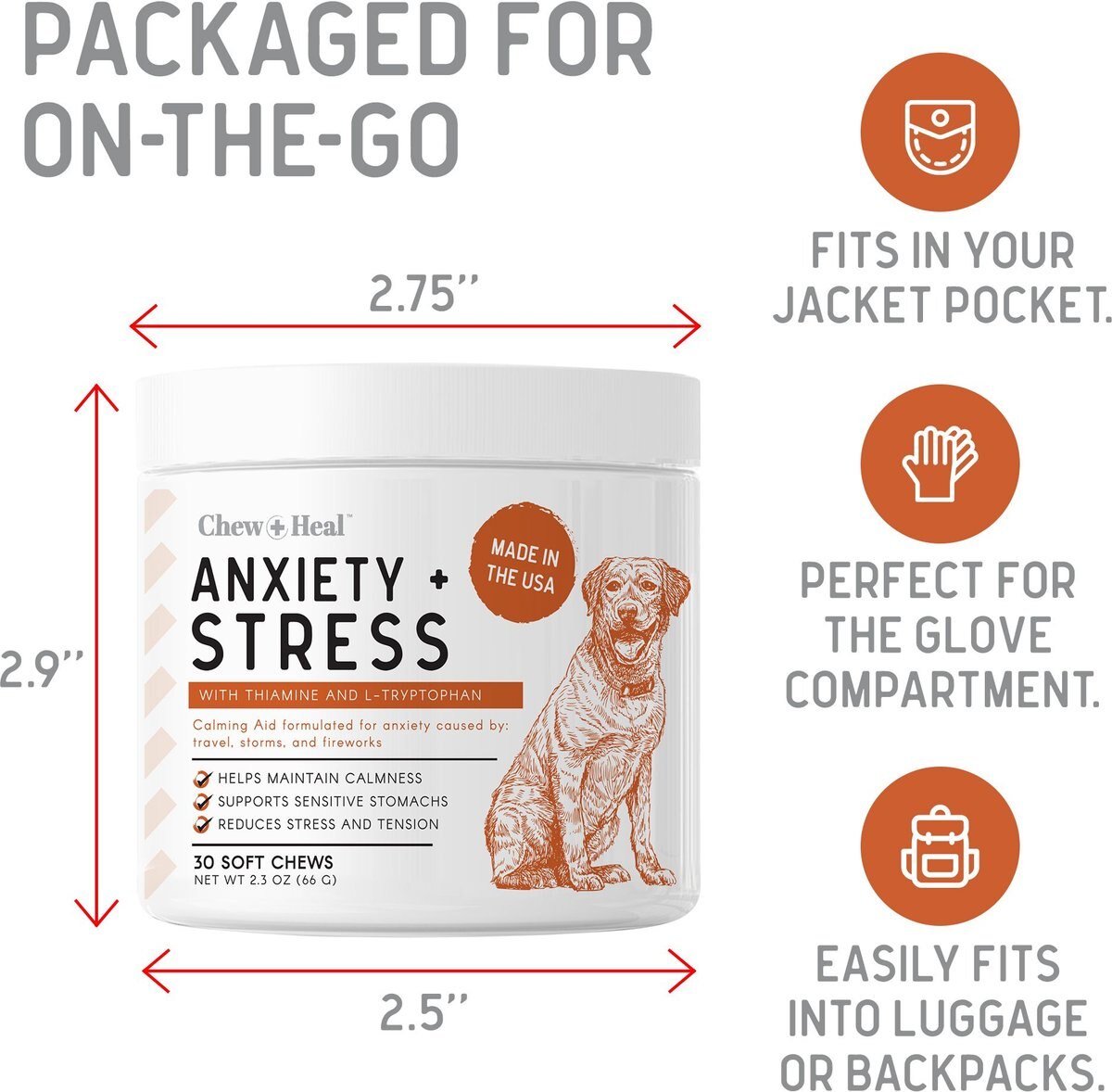 CHEW + HEAL TravelSized Anxiety & Stress Chews Supplement for Dogs