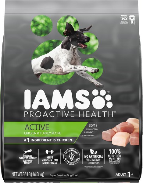 Iams Proactive Health Active Chicken & Turkey Recipe High Protein Adult Dry Dog Food, 36-lb bag slide 1 of 9
