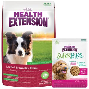 Health Extension Lamb & Brown Rice Dry Food + Super Bites Salmon Recipe Freeze-Dried Raw Dog Food Mixer