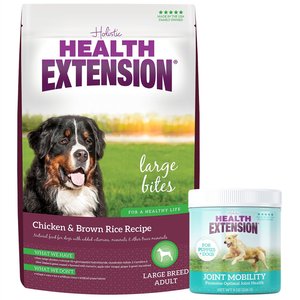Health Extension Large Bites Chicken & Brown Rice Recipe Dry Food + Joint Mobility Powder Dog Supplement