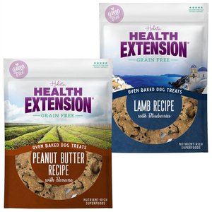 Health Extension Oven Baked Peanut Butter Recipe with Banana + Oven Baked Lamb Recipe with Blueberries Dog Treats