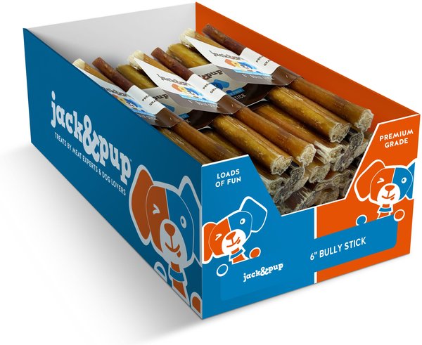 Jack & Pup Bully Stick Thick Dog Treats, 6-in, 50 count slide 1 of 4
