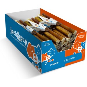 Jack & Pup Bully Stick Thick Dog Treats, 6-in, 50 count