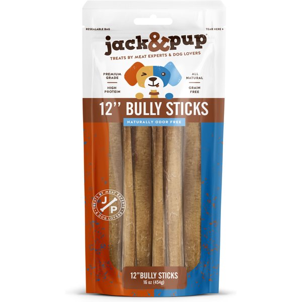 JACK & PUP Bully Stick Dog Treats, 12in, 1lb bag