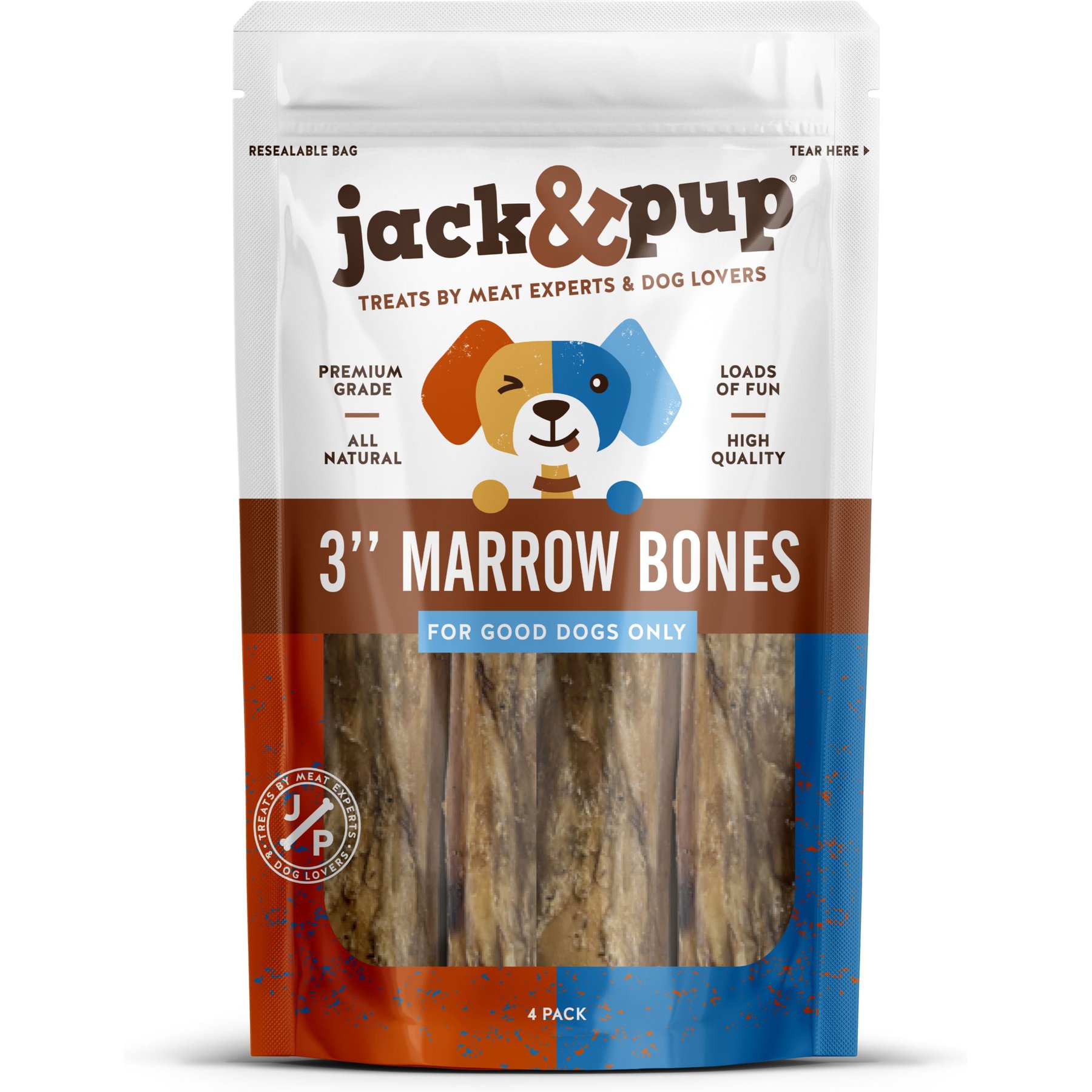 JACK & PUP Roasted Beef Marrow Bone 3-in Dog Treats, 4 count - Chewy.com 