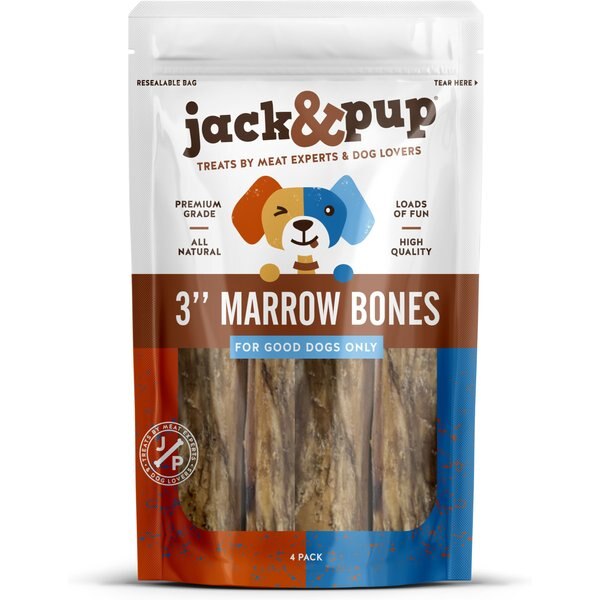 JACK & PUP Roasted Beef Marrow Bone 3in Dog Treats, 4 count