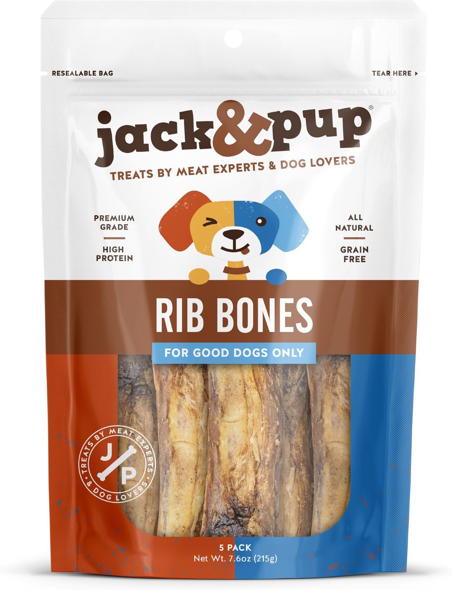 JACK & PUP Beef Rib Bone 6in Dog Treats, 5 count