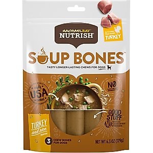 Rachael Ray Nutrish Soup Bones Turkey & Rice Flavor Dog Chew Treats, 6.3-oz bag