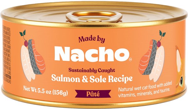 Made by Nacho Sustainably Caught Salmon & Sole Recipe Grain-Free Pate Wet Cat Food, 5.5-oz can, case of 24 slide 1 of 7