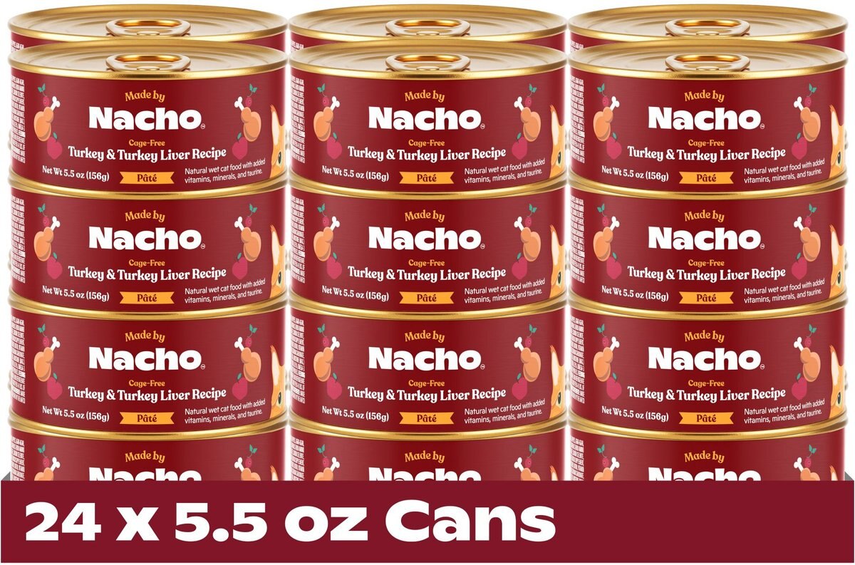 MADE BY NACHO Turkey & Turkey Liver Recipe GrainFree Pate Wet Cat Food, 5.5oz can, case of 24