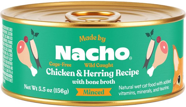 Made by Nacho Wild-Caught Chicken & Herring Recipe with Bone Broth Minced Wet Cat Food, 5.5-oz can, case of 24 slide 1 of 7