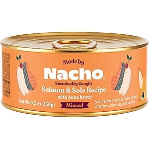 Made by Nacho Sustainably Caught Salmon & Sole Recipe with Bone Broth Minced Wet Cat Food, 5.5-oz can, case of 24