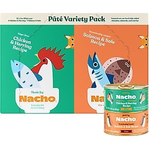Made by Nacho Chicken, Herring & Salmon Variety Pack Grain-Free Pate Wet Cat Food, 3-oz can, case of 12