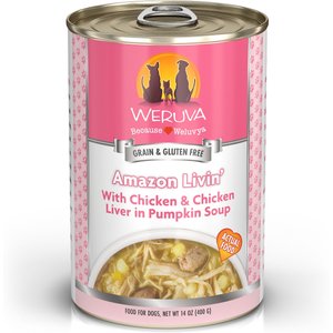 Weruva Amazon Livin' with Chicken & Chicken Liver in Pumpkin Soup Grain-Free Canned Dog Food, 14-oz, case of 12