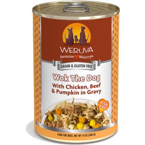Weruva Wok the Dog with Chicken, Beef & Pumpkin in Gravy Grain-Free Canned Dog Food, 14-oz, case of 12