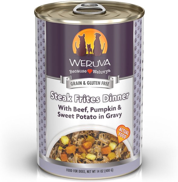 Weruva Steak Frites Dinner with Beef, Pumpkin & Sweet Potatoes in Gravy Grain-Free Canned Dog Food, 14-oz, case of 12 slide 1 of 10